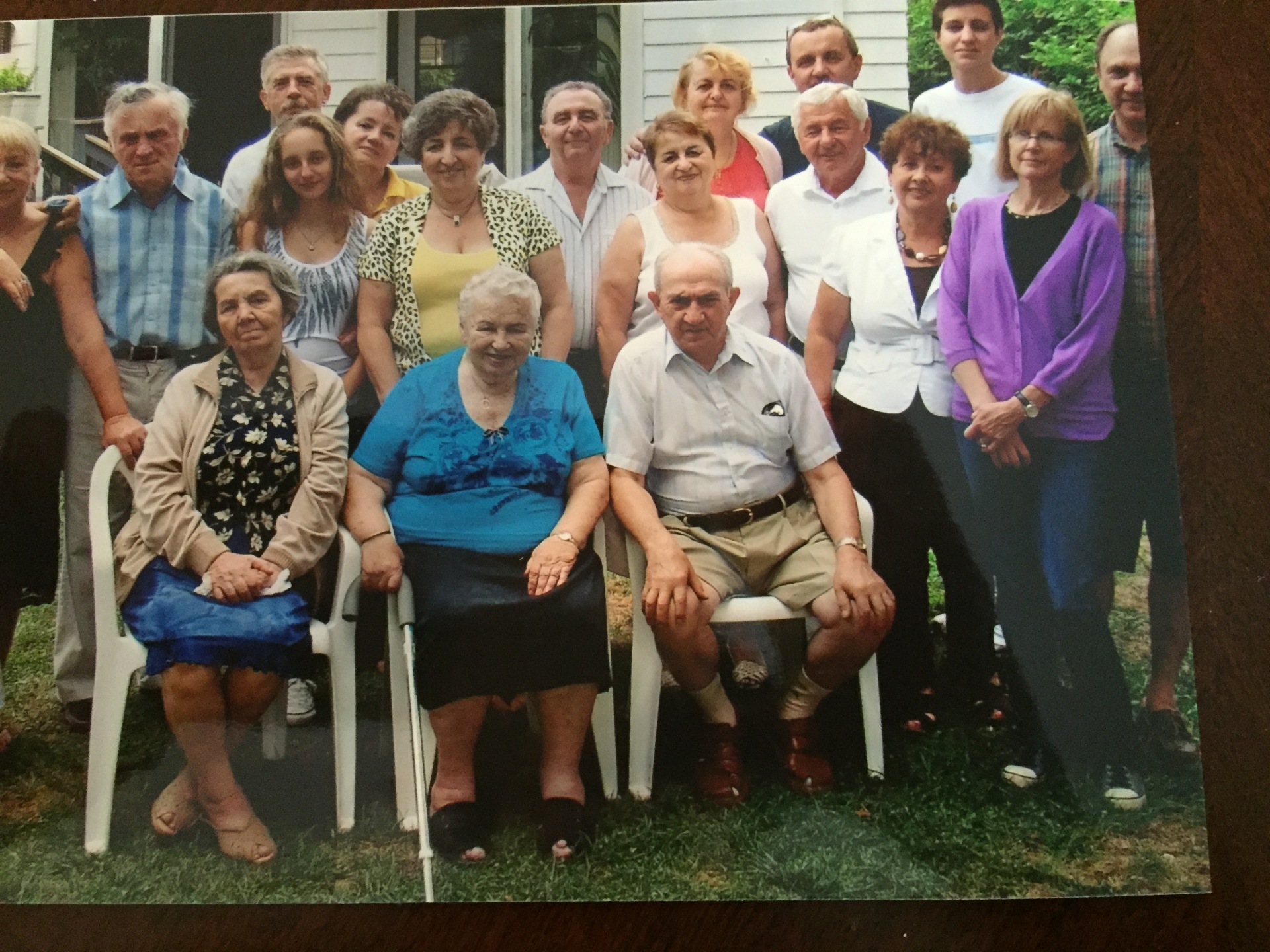 Family reunion in Mitia's (Dmitry) house in Sharon, MA, Sitting: Raia, Gnesia, Isaak, Standing: Larisa, Sam, Arkady, Michele, Polina, Lasar, Rita, Zoya, Dmitry, Grisha, Valya, Edward, Cyd, Mark